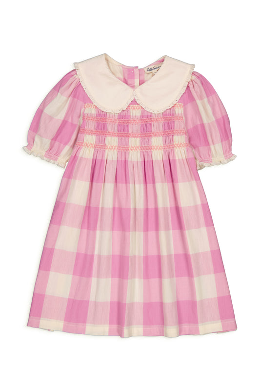 Lalie Smocked Dress in Check Lila