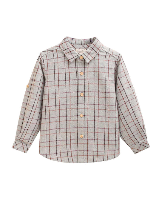 Gray Boy's Shirt with Three-Color Checks